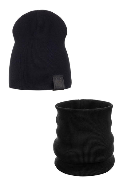 Komplet wiosenny czapka i komin RIB - bawełna - BLACK