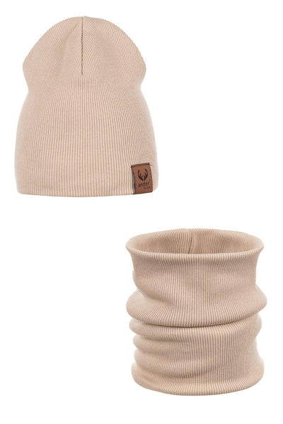 Komplet wiosenny czapka i komin RIB - bawełna - BEIGE
