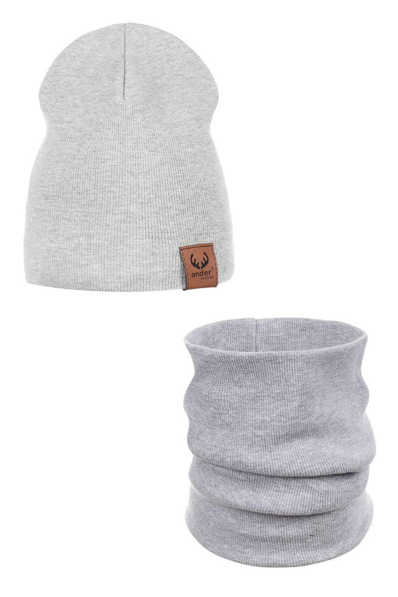 Spring set hat and chimney scarf RIB - cotton - GREY