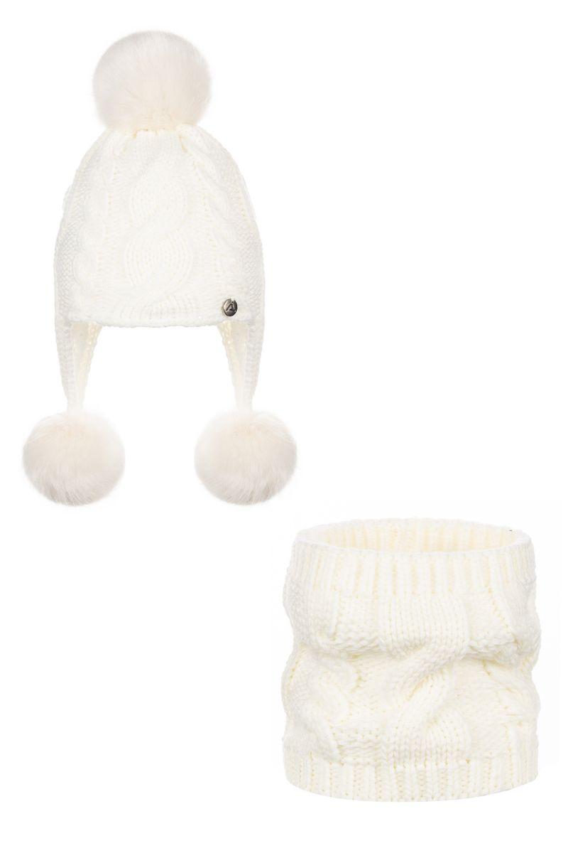 BEATRIZ wool hat and snood set - WHITE