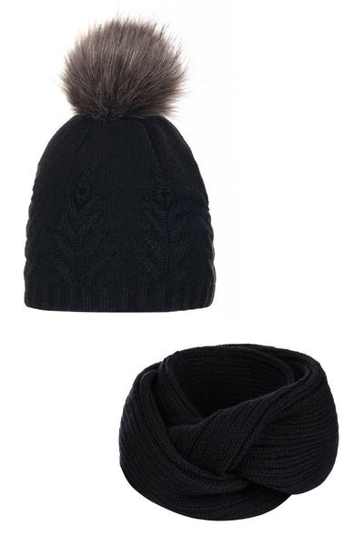 Czapka z kominem z wełną CAROLINA - BLACK