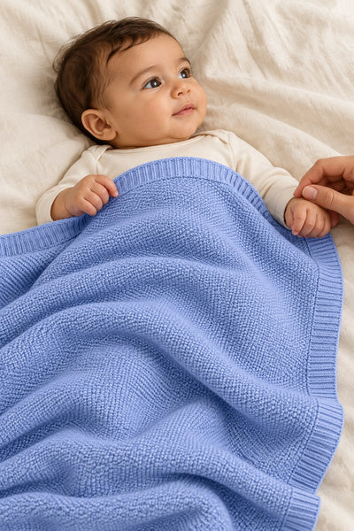 Kocyk dla niemowlaka ABACO – 100% wełny merino – niebieski