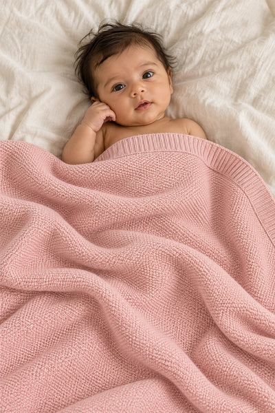 Kocyk dla niemowlaka ABACO – 100% wełny merino – różowy