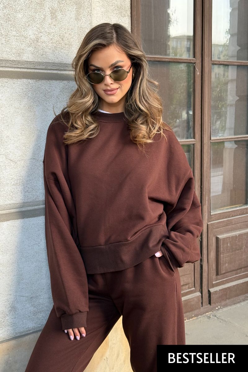 wygodna bluza damska w kolorze czekoladowy brąz ROSA w stylu loungewear