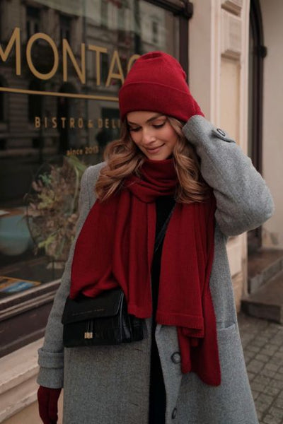Czapka NAOMI – 100% wełny merino – bordowy