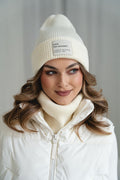 Komplet czapka i komin BRIGID NEW – 100% wełny merino – ecru
