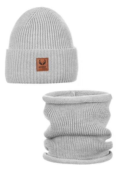 Komplet czapka i komin BRIGID – 100% wełny merino –  szary