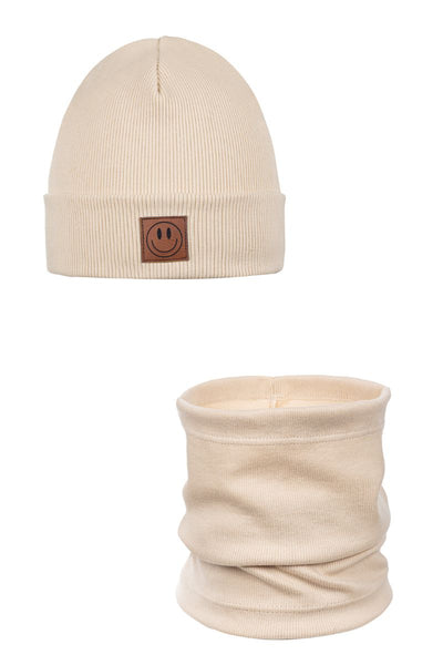 Komplet czapka i komin SMILE  - bawełna - BEIGE