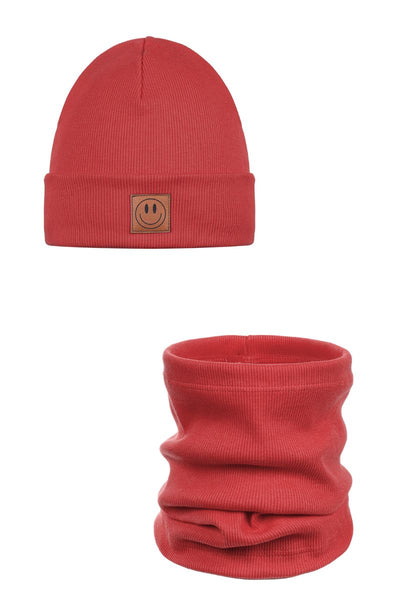Komplet czapka i komin SMILE  - bawełna - ALMOND