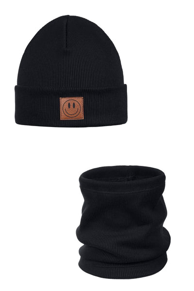 Komplet czapka i komin SMILE  - bawełna - BLACK