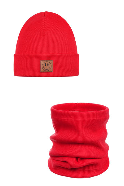 Komplet czapka i komin SMILE  - bawełna - RED