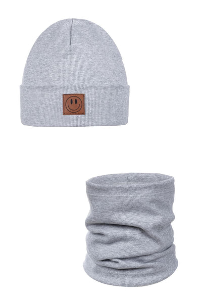 Komplet czapka i komin SMILE  - bawełna - LIGHT GREY