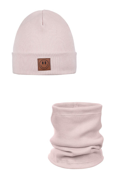Komplet czapka i komin SMILE  - bawełna - POWDER PINK