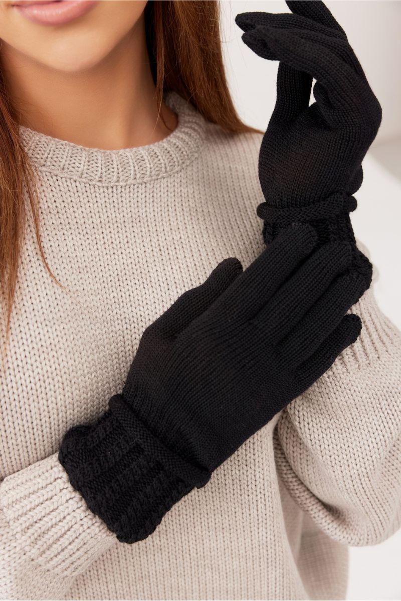 czarne wygodne rękawiczki zimowe damskie z miękkiej wełny merino KENDALL