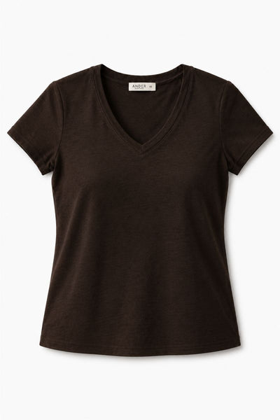 Women's T-shirt TERRA V-neck - 100% merino wool - brown
