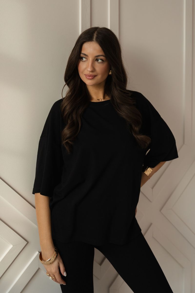 Women's T-shirt NERO OVERSIZE - 100% merino wool - black