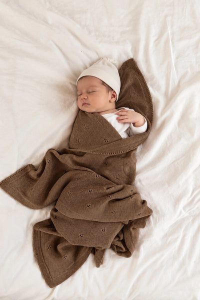 Kocyk niemowlęcy APOLLO – 100% wełny merino – czekoladowy brąz
