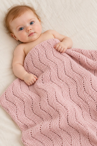 Kocyk niemowlęcy AUSILIA PREMIUM – 100% wełny merino – pudrowy róż