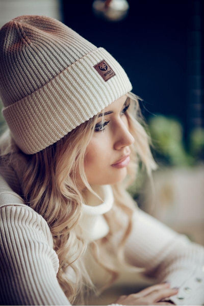 Komplet czapka i komin BRIGID - 100% wełny merino - ecru