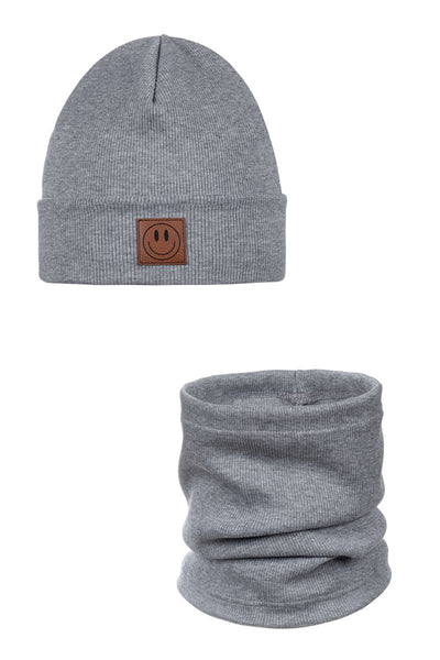 Set: SMILE hat and neck warmer - cotton - grey