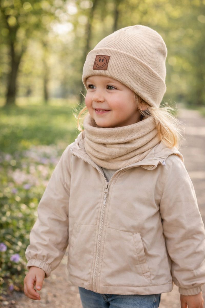SMILE hat and neck gaiter set - cotton - beige