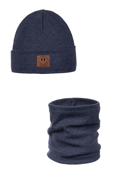 SMILE hat and neck gaiter set - cotton - melange navy