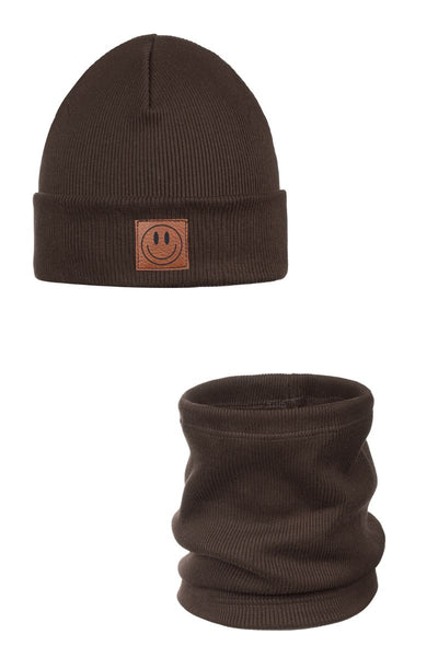 SMILE hat and chimney set - cotton - brown