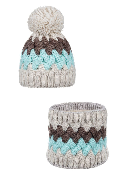 Komplet czapka z kominem TRICOLOR BEIGE BROWN