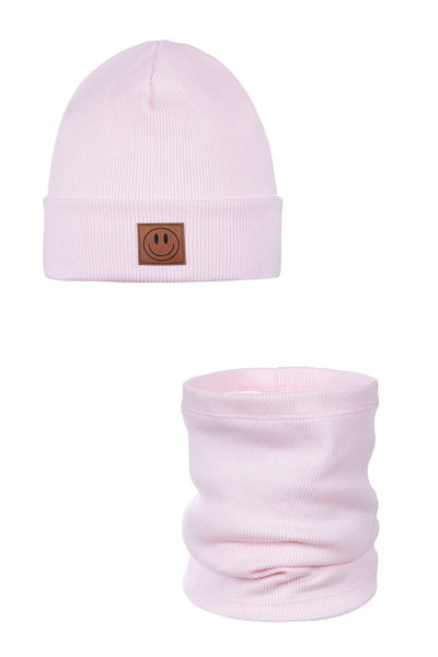 SMILE hat and chimney scarf set - cotton - light pink