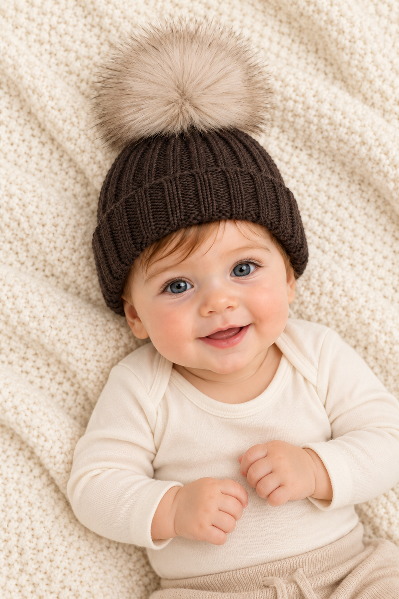Czapka niemowlęca OLLO BABY – 100% wełny merino – brązowy