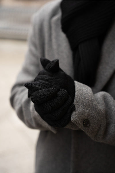 Rękawiczki MĘSKIE CLASSY – 100% WEŁNA MERINO – czarny