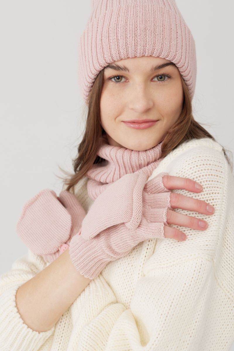 Rękawiczki różowe damskie z 100% wełny merino z funkcją odkrywanych palców – eleganckie, ciepłe i niezwykle komfortowe na zimę.