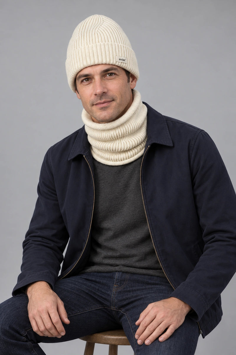 Bonnet et tour de cou en laine SESIL - GRIS