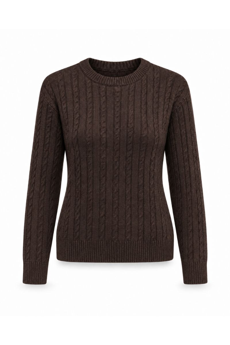 Sweter POLO z wełny merino w kolorze czekoladowego brązu — packshot z przodu na jasnym tle