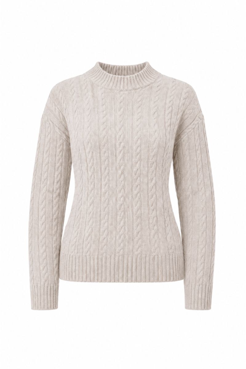 Beżowy damski sweter POLO z miękkiej i oddychającej dzianiny merino.