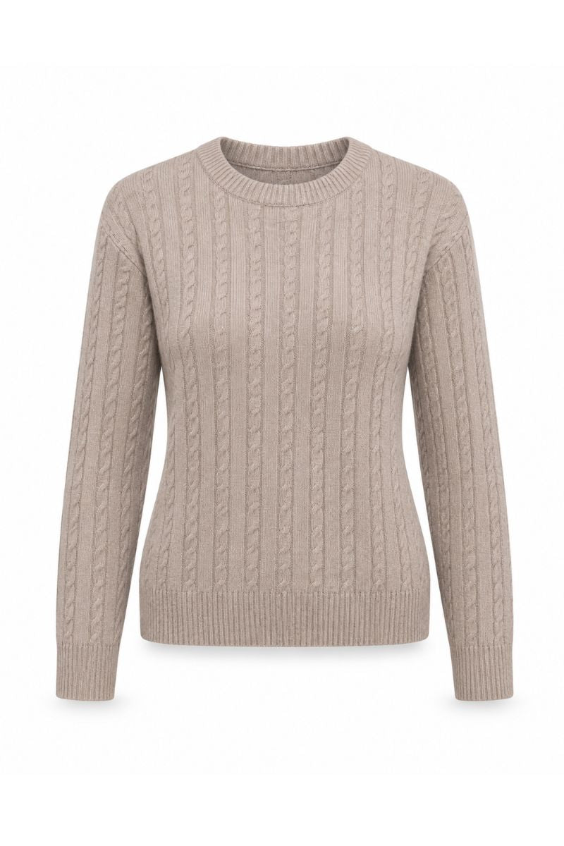Beżowy damski sweter POLO z miękkiej i oddychającej dzianiny merino.