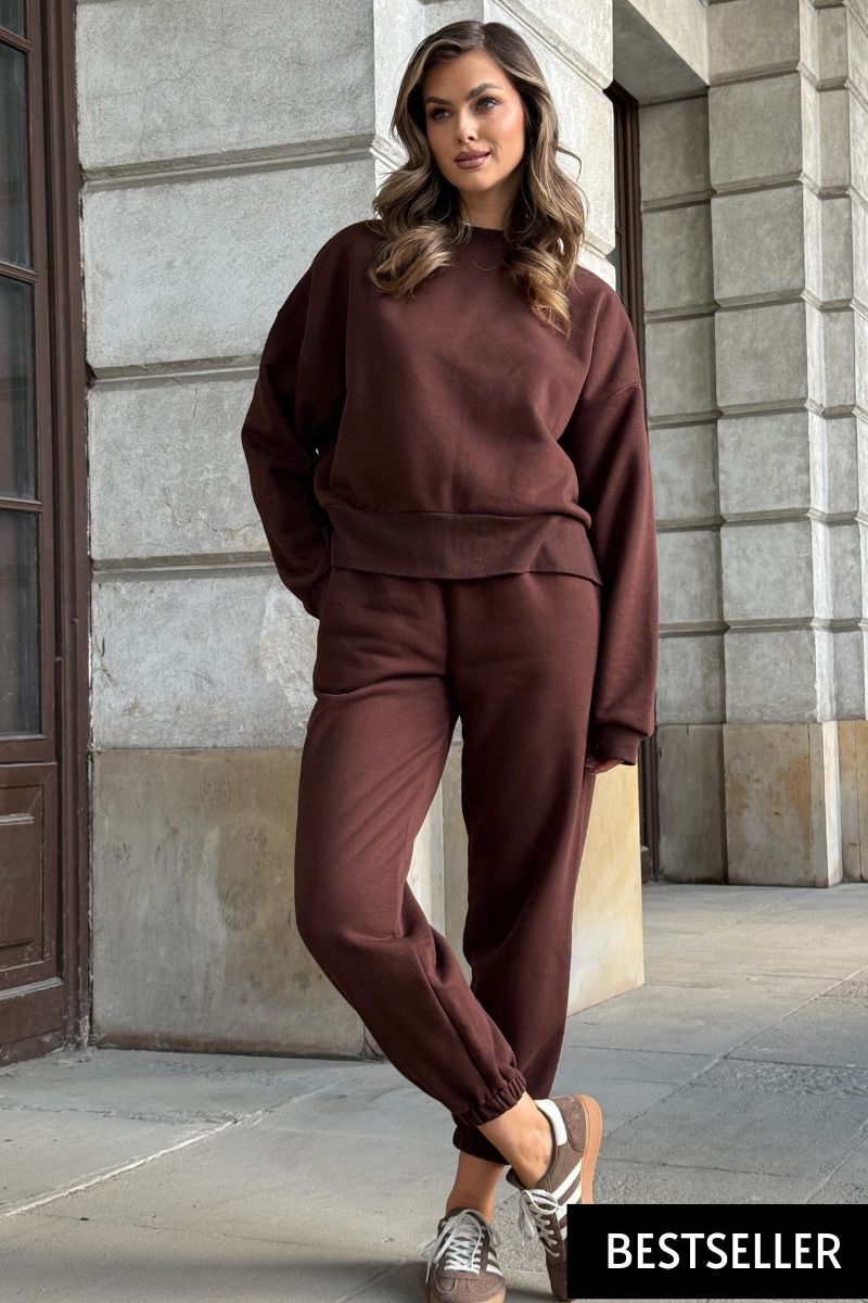 spodnie dresowe damskie w stylu loungewear w kolorze czekoładowy brąz