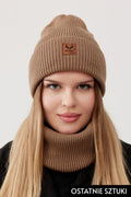Komplet czapka i komin BRIGID – 100% wełny merino – camel