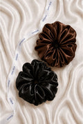 Set of two SILQ silk scrunchies – size - L – brown, black