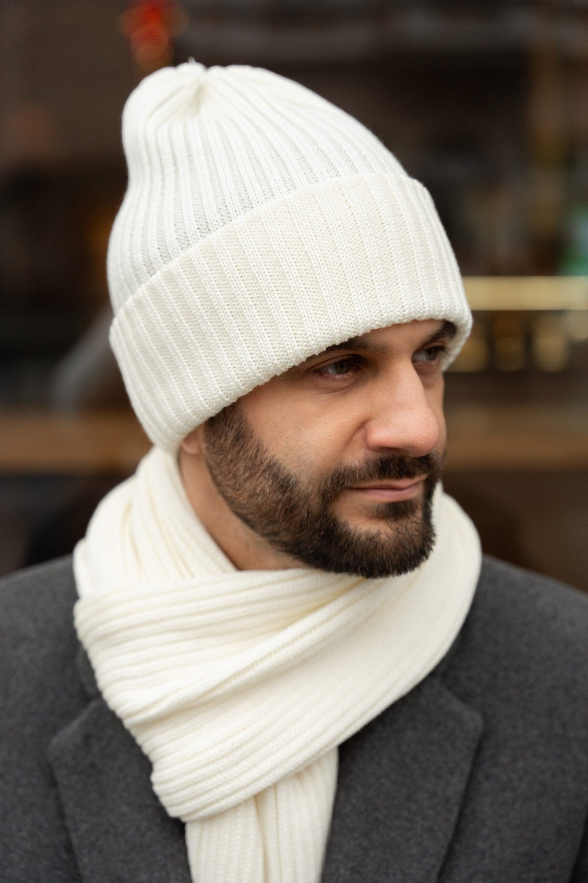 męski zestaw zimowy czapka i szal wełna merino model DAILY